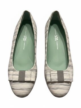 SAS Women's Cream Patterned Ballet Flats with Tan Bow